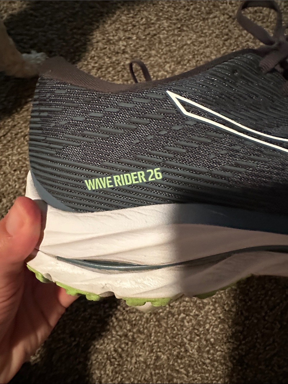 Mizuno Men's Black and White Wave Rider Running Shoes with Green Accents - Picture 3 of 3